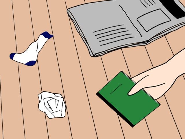 床に落ちているものを片付ける