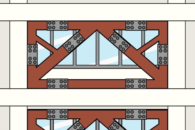 K型鉄骨ブレース：座屈止めあり