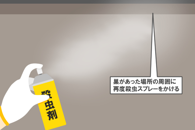 巣があった場所の周囲に再度殺虫スプレーをかける